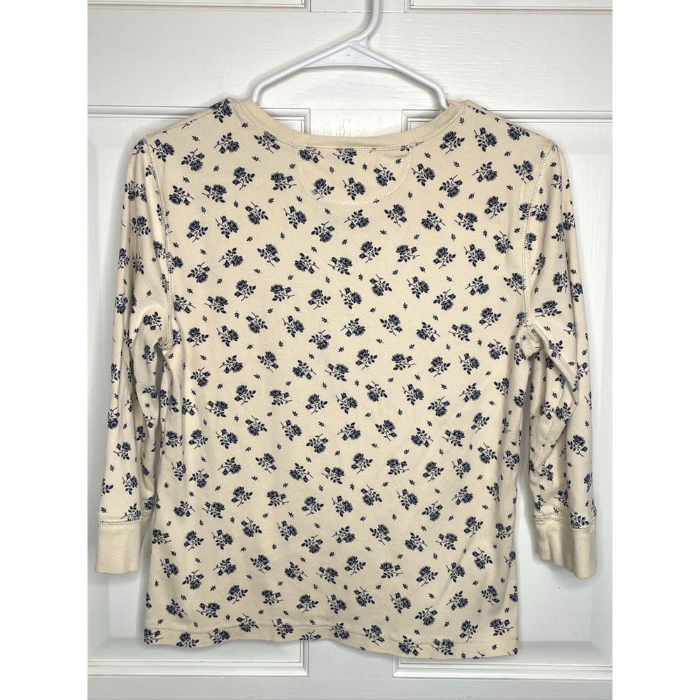 Chaps Women's Ruffle Trim Henley Top Sz M 3/4 Sleeve Cottagecore Floral Prairie - Picture 4 of 9